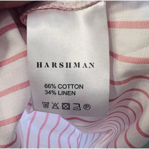 Harshman Alize Striped Ruffle Trim Peplum Linen Blouse Top Medium Pink White - Picture 6 of 7